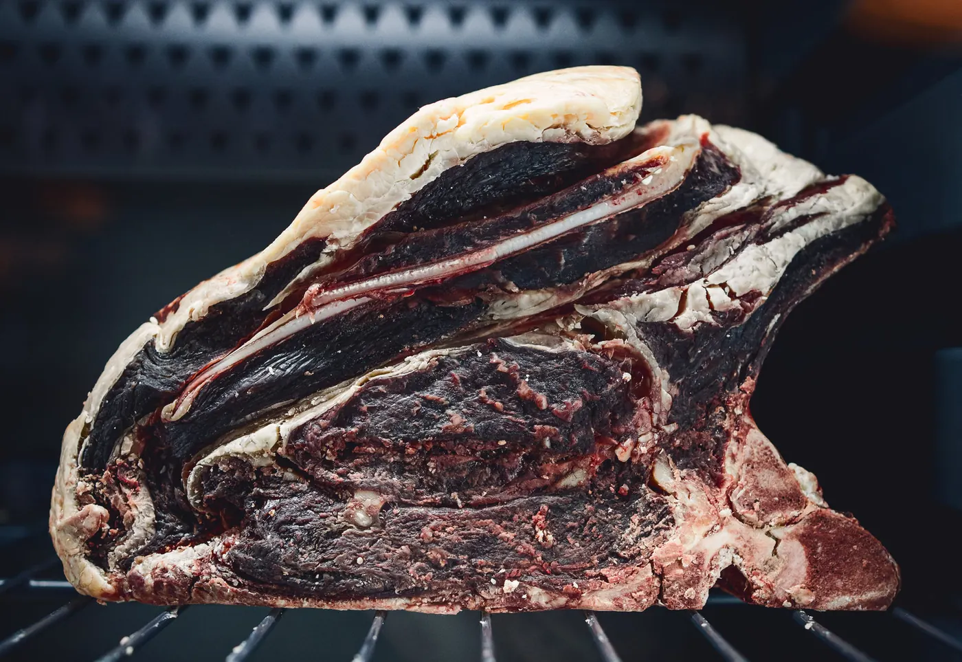 Dry-aged rib of beef in the NORA'S house dry ager